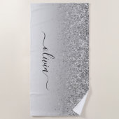 Silver Monogram Glitter Sparkle Girly Script Strandlaken (Voorkant)