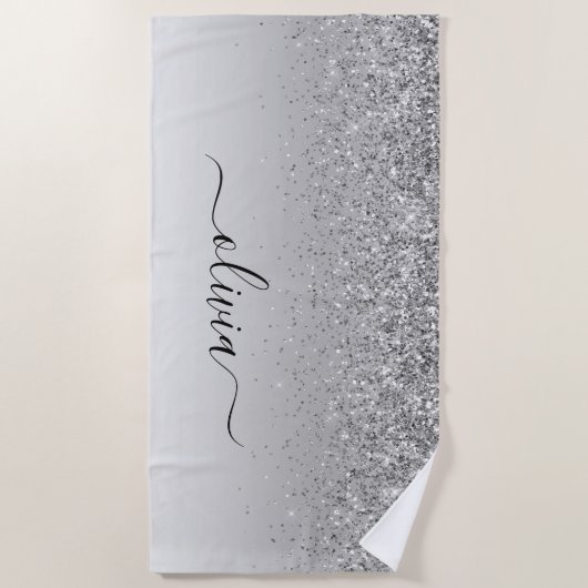 Silver Monogram Glitter Sparkle Girly Script Strandlaken (Voorkant)