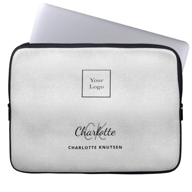 Silver monogram initails name business logo laptop sleeve (Voorkant)