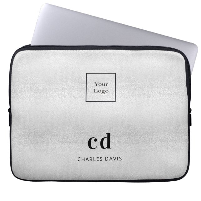 Silver monogram initails name business logo laptop sleeve (Voorkant)