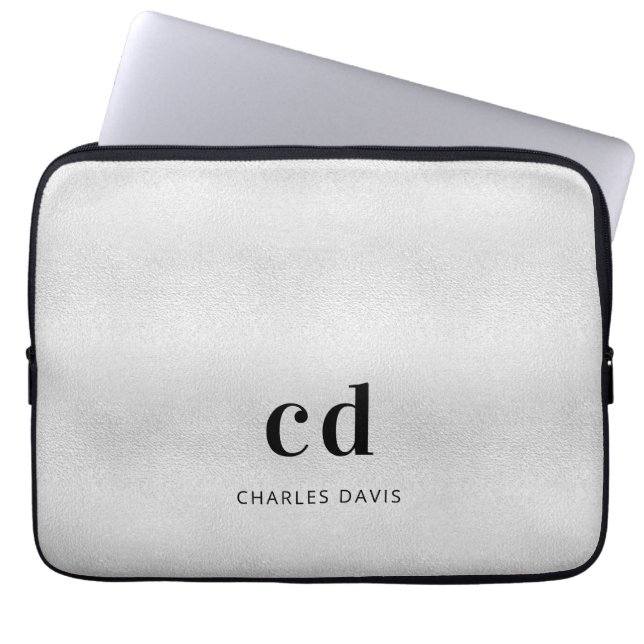 Silver monogram initails name minimalistische meta laptop sleeve (Voorkant)
