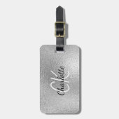 Silver monogram initiaal name script bagagelabel (Voorkant verticaal)