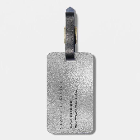 Silver monogram initiaal name script bagagelabel (Achterkant verticaal)