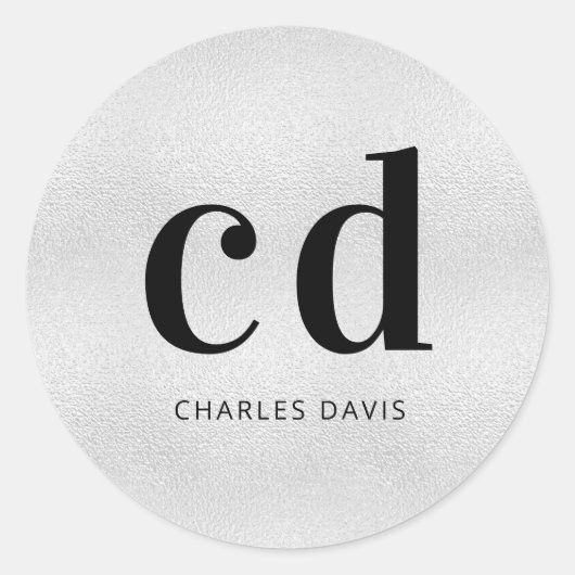 Silver monogram initialen minimalistisch modern ronde sticker (Voorkant)
