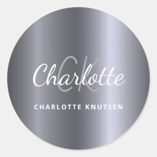 Silver monogram initialen minimalistisch script ronde sticker
