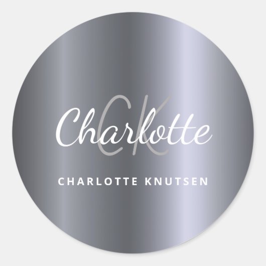 Silver monogram initialen minimalistisch script ronde sticker (Voorkant)