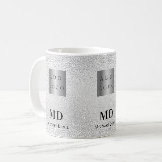 Silver monogram naam bedrijf logo koffiemok (Voorkant links)