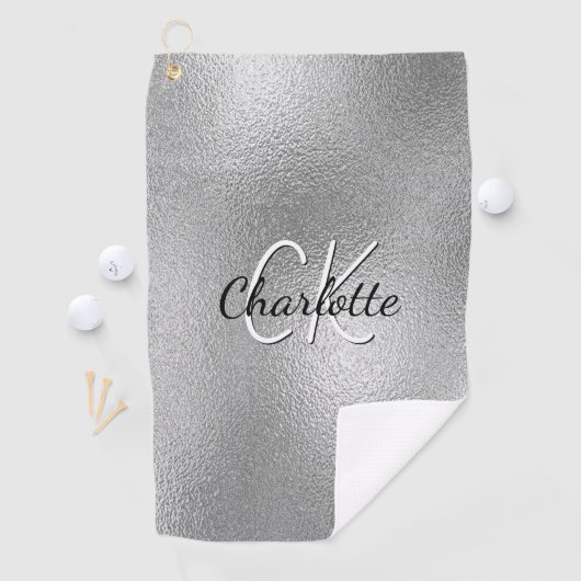 Silver monogram naam minimalist golfhanddoek (Insitu)