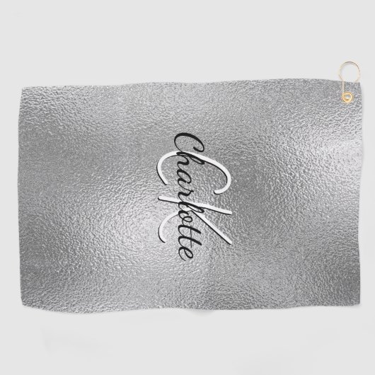 Silver monogram naam minimalist golfhanddoek (Horizontaal)