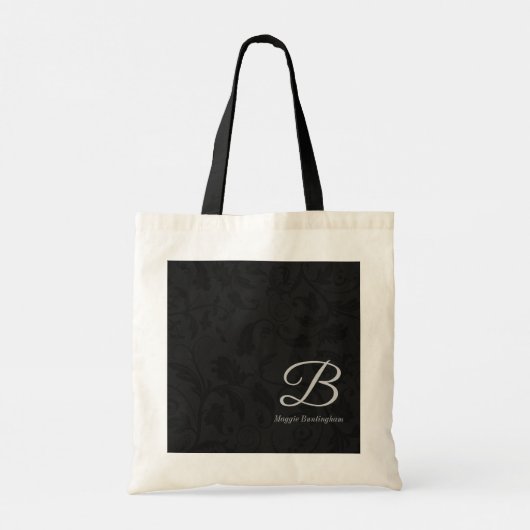 Silver Monogram op Black Damask Tote Bag (Achterkant)