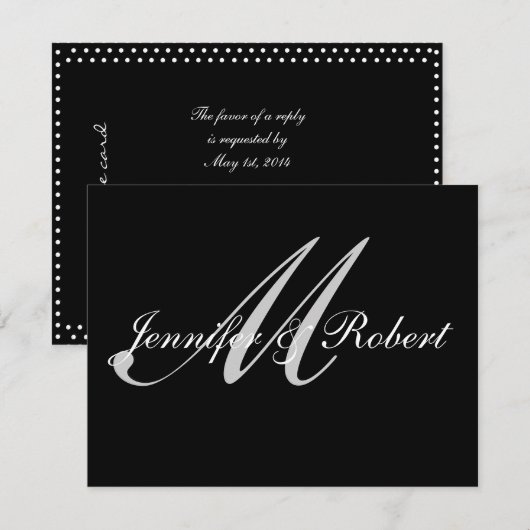 Silver Monogram op Black Polka Dots RSVP (Voorkant / Achterkant)