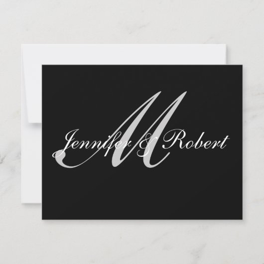 Silver Monogram op Black Polka Dots RSVP Kaartje (Voorkant)