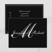Silver Monogram op Black Polka Dots RSVP Kaartje (Voorkant / Achterkant)