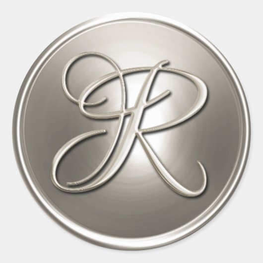 Silver Monogram R Envelope Seal Ronde Sticker (Voorkant)