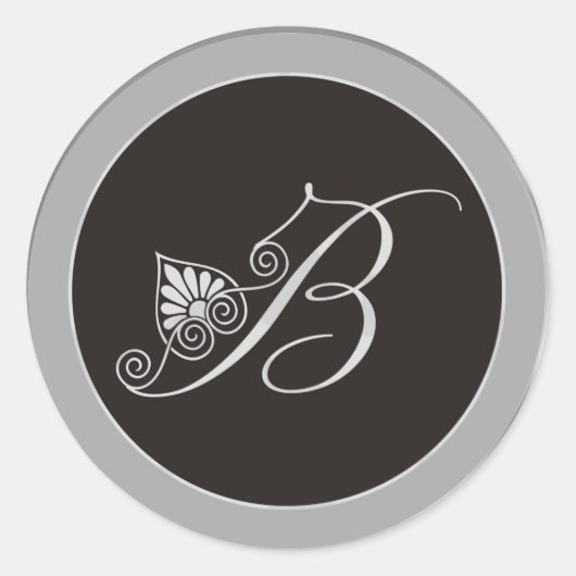 Silver Monogram Stickers: Initiaal B Ronde Sticker (Voorkant)