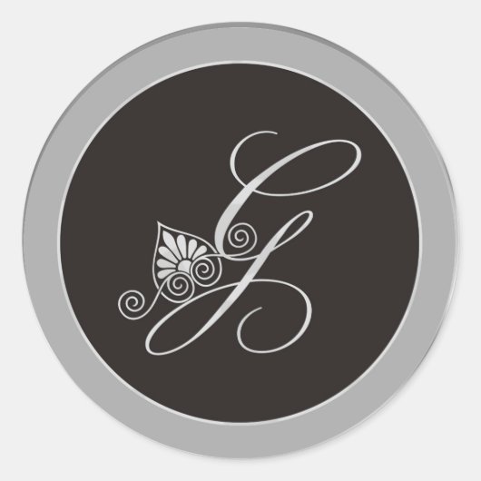 Silver Monogram Stickers: Initiaal G Ronde Sticker (Voorkant)