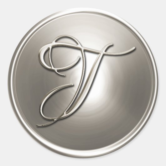 Silver Monogram T Envelope Seal Ronde Sticker (Voorkant)