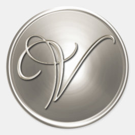 Silver Monogram V Envelope Seal Ronde Sticker