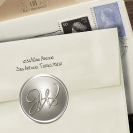 Silver Monogram W Envelope Seal Ronde Sticker