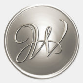 Silver Monogram W Envelope Seal Ronde Sticker (Voorkant)