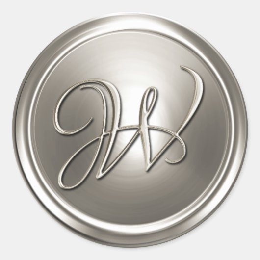 Silver Monogram W Envelope Seal Ronde Sticker (Voorkant)
