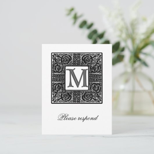 Silver Monogrammed Celtic Wedding RSVP (Staand voorkant)