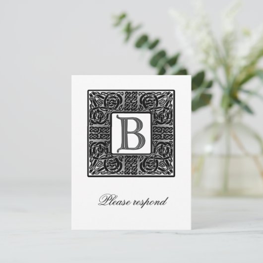 Silver Monogrammed Celtic Wedding RSVP (Staand voorkant)