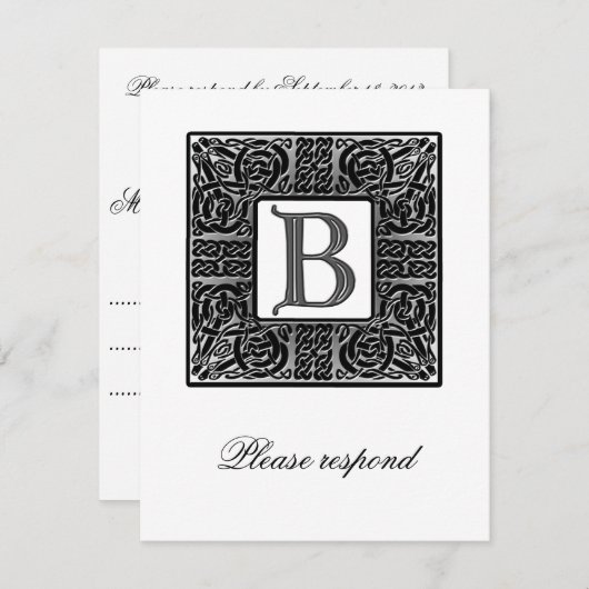 Silver Monogrammed Celtic Wedding RSVP (Voorkant / Achterkant)