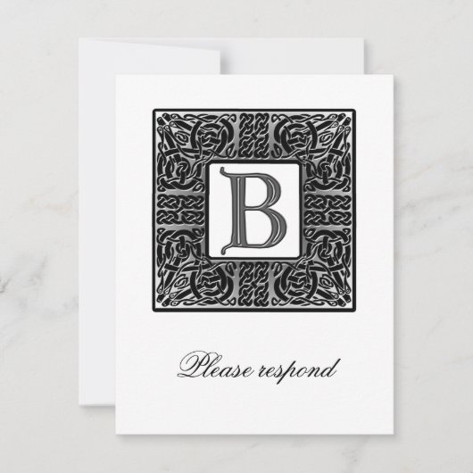 Silver Monogrammed Celtic Wedding RSVP Kaartje (Voorkant)