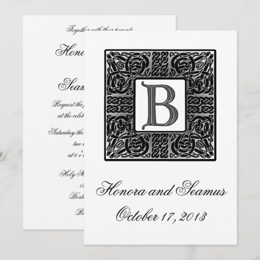 Silver Monogrammed Celtic Wedding Uitnodiging (Voorkant / Achterkant)