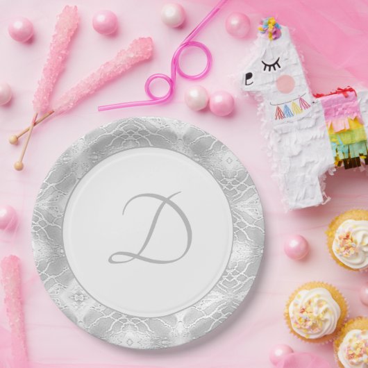 Silver Monogrammed Faux-Satin Paper Bord (Feest)