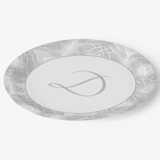 Silver Monogrammed Faux-Satin Paper Bord (Gekanteld)