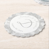 Silver Monogrammed Faux-Satin Paper Bord Kartonnen Onderzetters (Gekanteld)