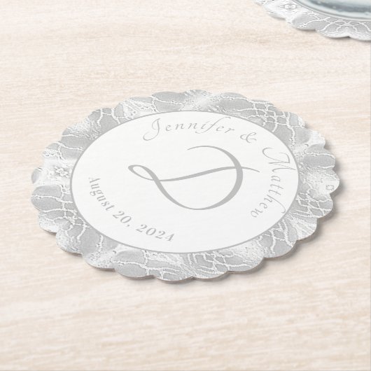 Silver Monogrammed Faux-Satin Paper Bord Kartonnen Onderzetters (Gekanteld)