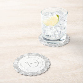 Silver Monogrammed Faux-Satin Paper Bord Kartonnen Onderzetters