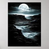 Silver Moon Canyon - Monochrome nachtelijke uren Poster (Voorkant)