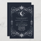 Silver Moon Gothic Bats Lantern Wedding Kaart (Voorkant / Achterkant)