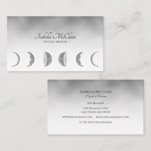 Silver Moon Modern Psychisch Medium Visitekaartje (Voorkant / Achterkant)