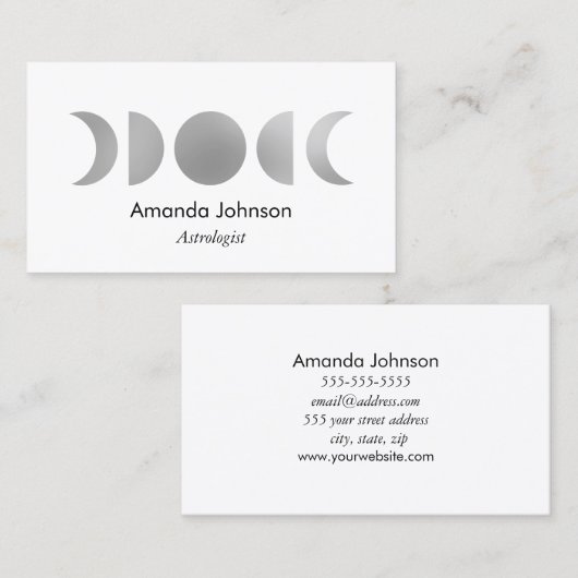 Silver Moon Phases Astrology Yoga Holistic Healer Visitekaartje (Voorkant / Achterkant)