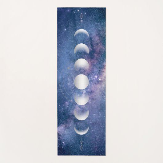Silver Moon Phases, Paarse Galaxy Yoga Mat (Voorkant)
