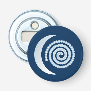 Silver Moon Spiral op donkerblauw Button Flesopener