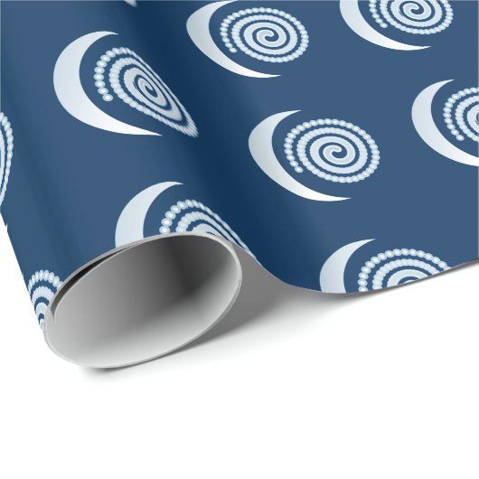 Silver Moon Spiral op donkerblauw Cadeaupapier (Rol Hoek)