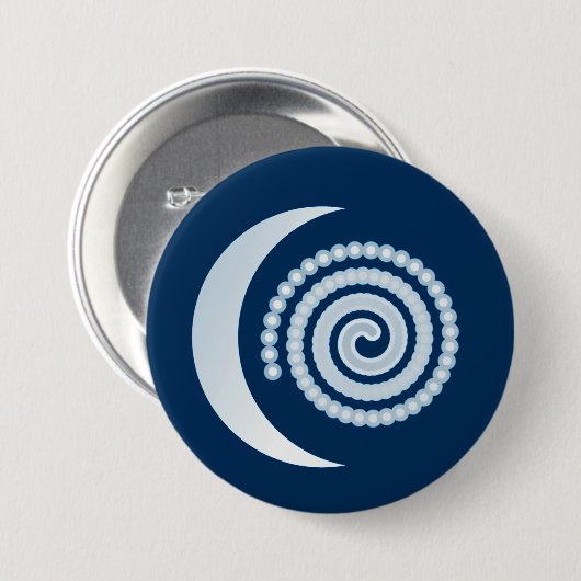 Silver Moon Spiral op donkerblauw Ronde Button 7,6 Cm (Voorkant /achterkant)