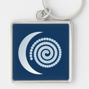 Silver Moon Spiral op donkerblauw Sleutelhanger