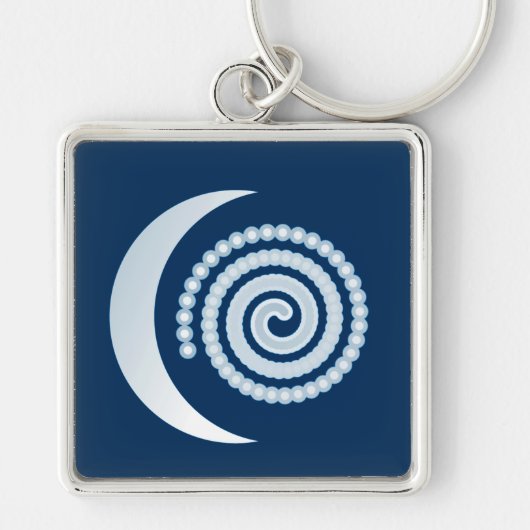 Silver Moon Spiral op donkerblauw Sleutelhanger (Voorkant)