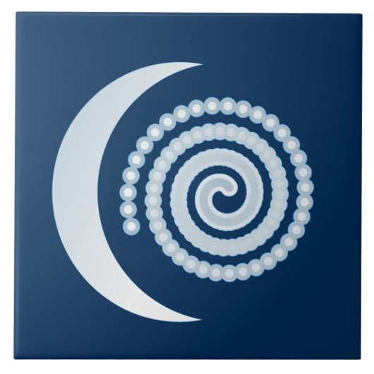 Silver Moon Spiral op donkerblauw Tegeltje (Voorkant)