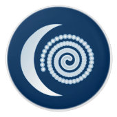Silver Moon Spiral op marineblauw Keramische Knop (Voorkant)