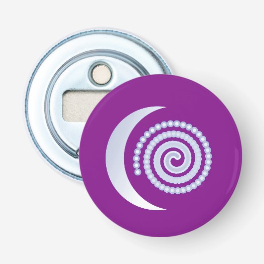 Silver Moon Spiral op paars Button Flesopener (Voorkant)