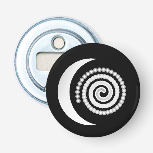 Silver Moon Spiral op zwart Button Flesopener (Voorkant)