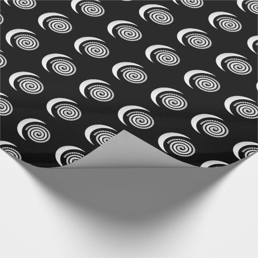 Silver Moon Spiral op zwart Cadeaupapier (Hoek)